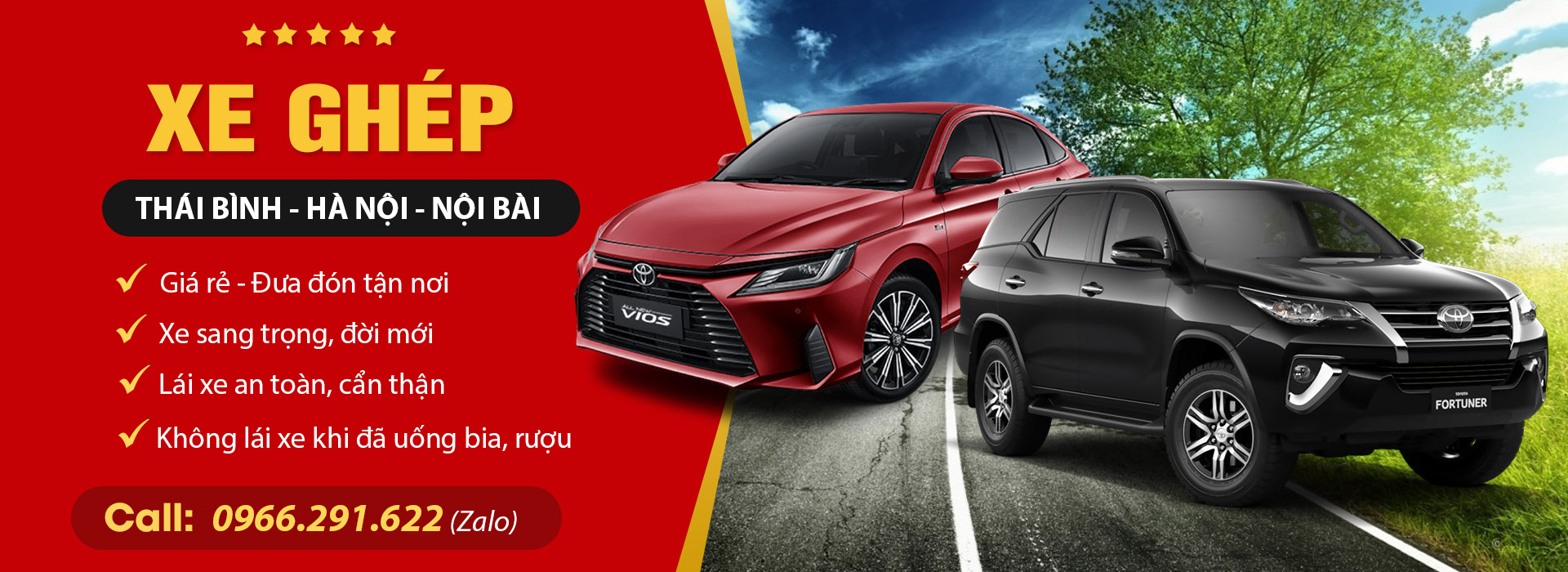 xe ghép tiện chuyến thái bình - 0966.291.622